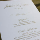 Silver and Gold Wedding Menu, Thermography